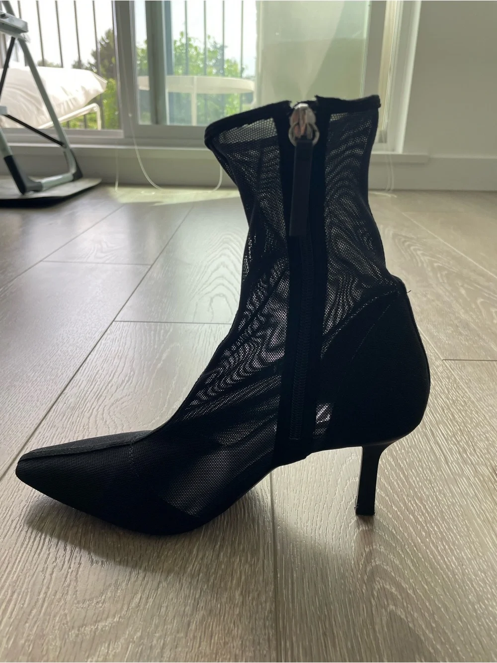Black Mesh Pointed-Toe Sock Boot - Women - Picture 3 of 7